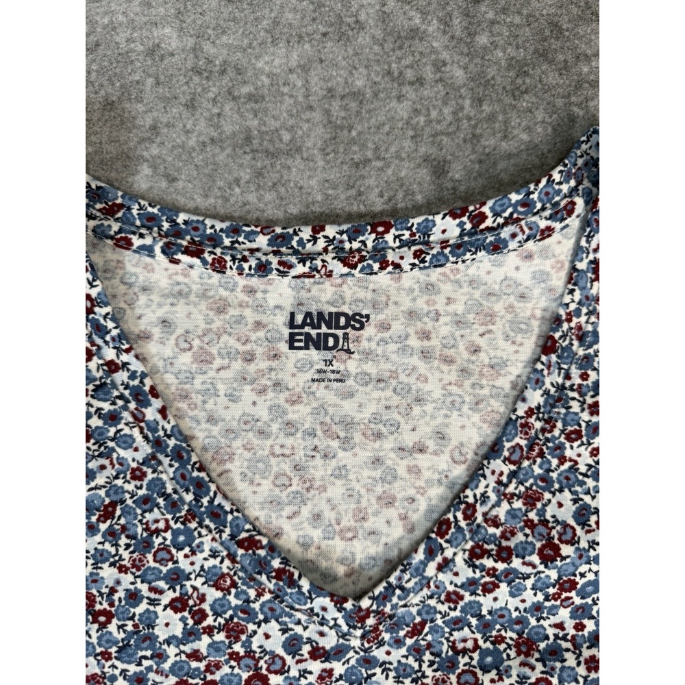 Lands' End Women's 1X 18W Floral V Neck 100% Cotton Long Sleeve Top Cottagecore - Picture 4 of 10